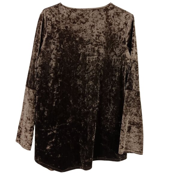Shana Womens Crushed Velvet Long Sleeve Tunic Top Brown Size Medium - Picture 3 of 4